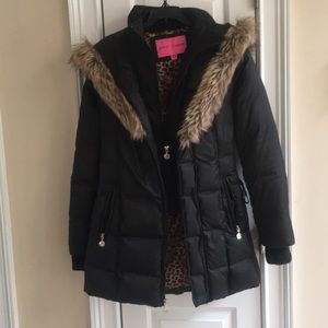 Betsey JohnsonPuffer Coat Faux-Fur Hood Black